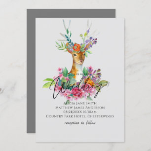 Boho Woodland Deer Floral Budget Wedding Invites Kaart