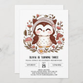 Boho Woodland Digitale Uil Verjaardag Kaart (Voorkant / Achterkant)