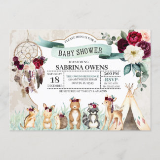 Boho Woodland Dreamweaver Baby shower Uitnodiging