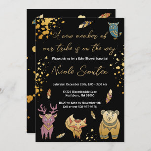Boho Woodland Forest Animals Metallic Baby shower Kaart