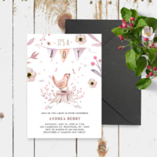 Boho Woodland Forest Bird Baby shower Kaart