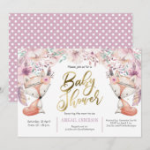 Boho, Woodland Fox, Floral, Baby Girl Shower Kaart (Voorkant / Achterkant)