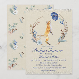 Boho Woodland Fox Waterverf Glitter Baby shower Kaart