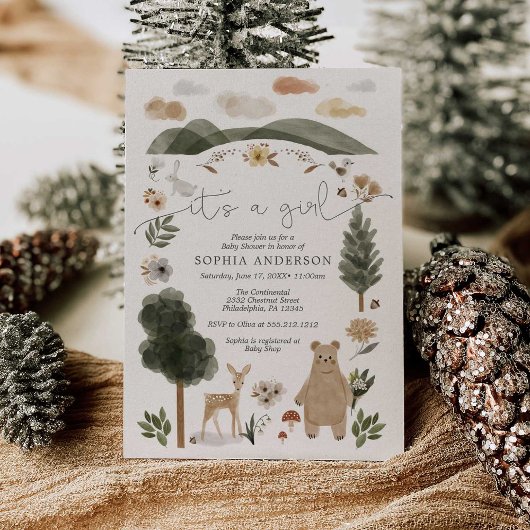 Boho Woodland Girl Baby shower carte d'invitation