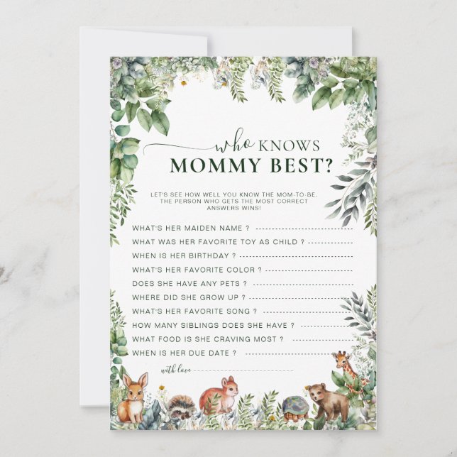 Boho Woodland Greenery Wie kent mama beste spel (Voorkant)