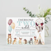 Boho Woodland Invitation à l'anniversaire de deux (Debout devant)