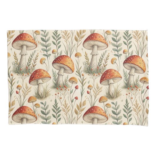 Boho Woodland Mushroom Pattern Kussensloop (Voorkant)
