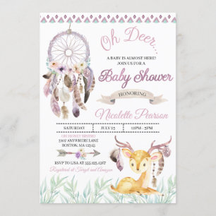 Boho Woodland Paars Baby shower Kaart