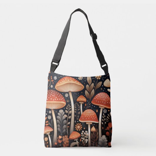 Boho Woodland paddenstoelenpatroon Crossbody Tas (Voorkant)