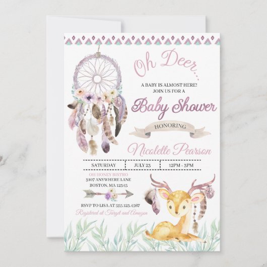 Boho Woodland Purple Baby shower Invitation (Devant)