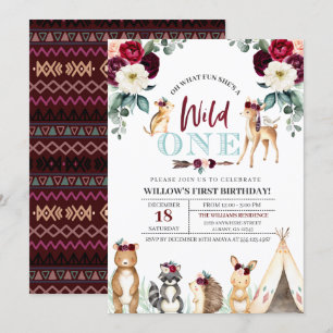 Boho Woodland Wild One First Birthday Invitation Kaart