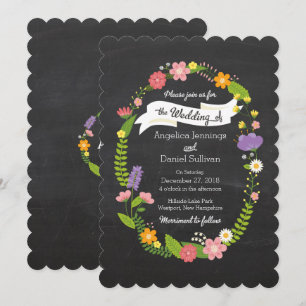 Boho Woodland Wreath op Chalkboard Wedding Kaart