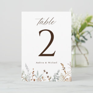 Boho Woodsy Field Wildflower Wedding Table Numbers Kaart