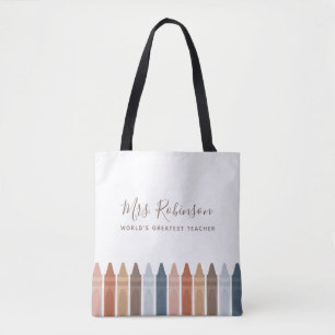 Boho Worlds Greatest Teacher Crayon Canvas tas