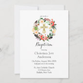 Boho Wreath Gold Cross Baptisme Invitation Kaart (Voorkant)