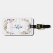 Boho Wreath Monogram Gift Floral Waterverf Bagagelabel (Voorkant horizontaal)