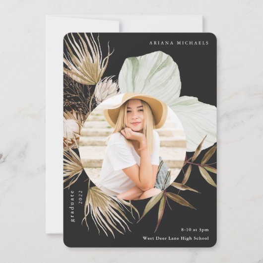 Boho Wreath Two Photo Afstuderen Aankondiging (Voorkant)