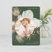 Boho Wreath Two Photo Afstuderen Green Aankondiging (Staand voorkant)