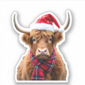 Boho Xmas Christmas Highland Cow T-Shirt (2) Sticker (Voorkant)