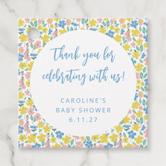 Boho Yellow Ditsy Floral Custom Baby shower Dank Bedankjes Labels (Voorkant)