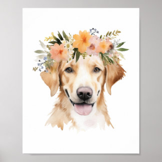 Boho Yellow Labrador Dog Flower Crown Waterverf Poster