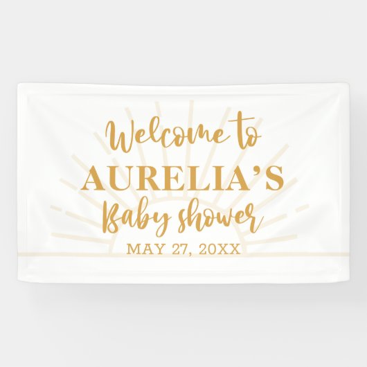 Boho Yellow Little Ray Sunshine On Way Baby shower Spandoek (Horizontaal)