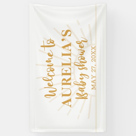 Boho Yellow Little Ray Sunshine On Way Baby shower Spandoek (Verticaal)
