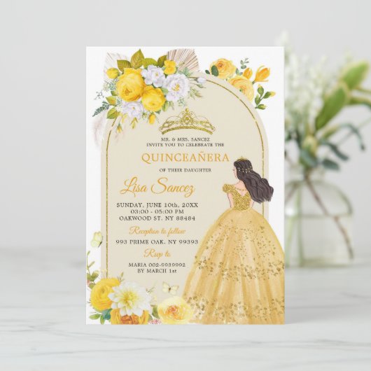 Boho Yellow Princess Mis Quince Anos Invitation (Debout devant)