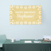 Boho Yellow Sand Retro Daisies Birthday Party Spandoek (Beurs)