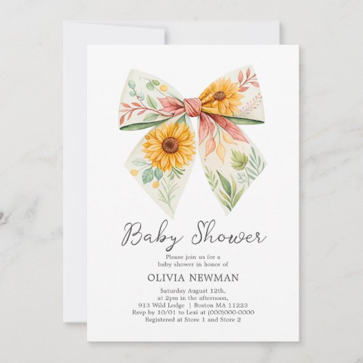 Boho Yellow Sunflower Bow Baby shower Uitnodiging (Voorkant)
