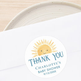 Boho Yellow Sunshine Baby shower Dank je wel Ronde Sticker