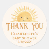 Boho Yellow Sunshine Baby shower Dank je wel Ronde Sticker (Voorkant)