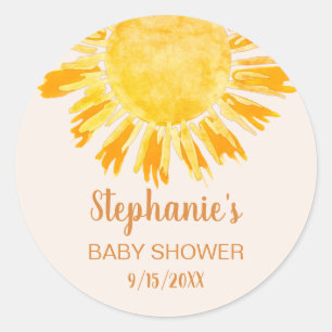Boho Yellow Sunshine Baby shower Ronde Sticker