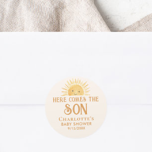 Boho Yellow Sunshine Baby shower Ronde Sticker