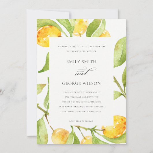 BOHO YELLOW WATERVERF FOLIAGE OLIVE WEDDING KAART (Voorkant)