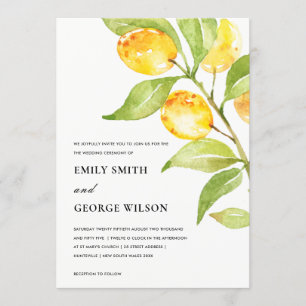 BOHO YELLOW WATERVERF FOLIAGE OLIVE WEDDING KAART