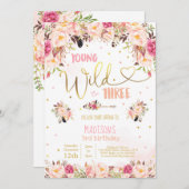 Boho Young Wild and Three Birthday Invitation Kaart (Voorkant / Achterkant)