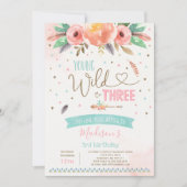 Boho Young Wild Et Trois Invitation Anniversaire (Devant)