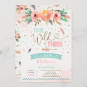 Boho Young Wild Et Trois Invitation Anniversaire (Devant / Derrière)