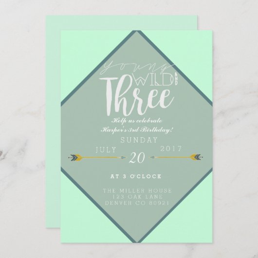 Boho Young Wild & Three | 3e verjaardag Kaart (Voorkant / Achterkant)