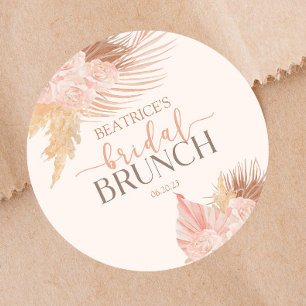 Boho Zacht Roze Bloemige Bruiloft Brunch Ronde Sticker