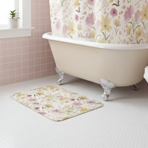 Boho Zacht Roze Watercolor Wilde Bloem Badmat