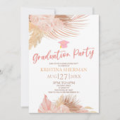 Boho Zachte Roze Bloemen Afstudeerfeest Kaart (Voorkant)