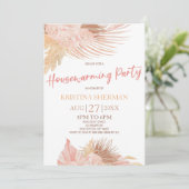 Boho Zachte Roze Bloemen Bloem Housewarming Party Kaart (Staand voorkant)
