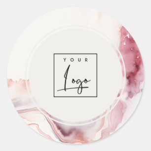 Boho zachte roze rode waterverf agaat logo ronde sticker