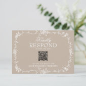Boho Zachte Taupe Bloem QR Code Botanische Bruilof RSVP Kaartje (Staand voorkant)
