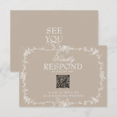 Boho Zachte Taupe Bloem QR Code Botanische Bruilof RSVP Kaartje (Voorkant / Achterkant)