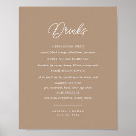 Boho Zand Minimalistische Script Bruiloft Bar Menu Poster