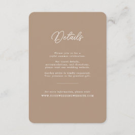 Boho Zand Minimalistische Script Trouwdetails Kaar Informatiekaartje