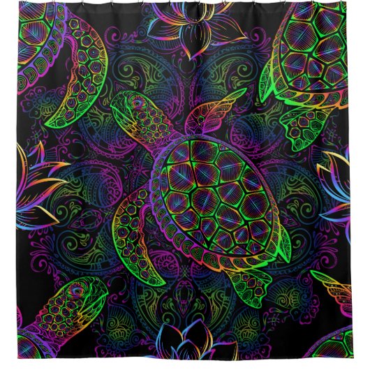 Boho Zee Schildpad: psychedelisch Mandala-patroon Douchegordijn (Voorkant)